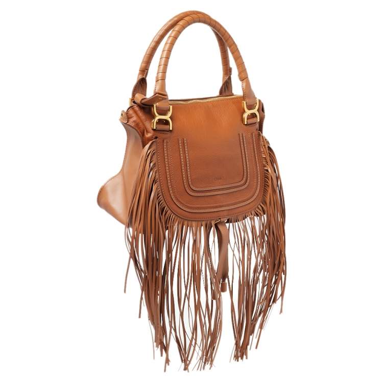 Pre Owned Chloe Brown Leather Medium Fringe Marcie Satchel