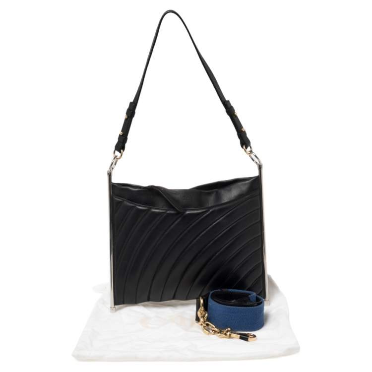 Pre Owned Chloe Black/Blue Quilted Leather Metal Roy Shoulder Bag