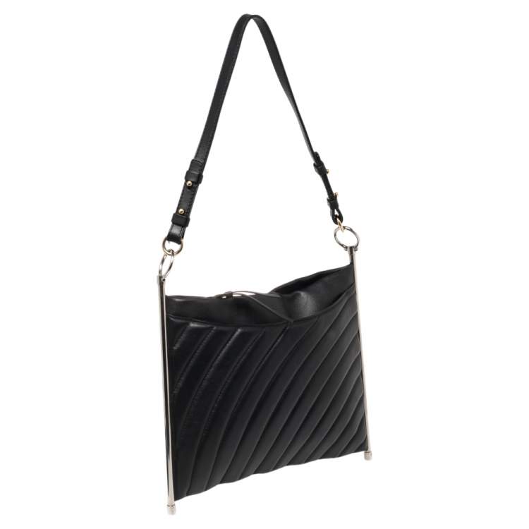 Pre Owned Chloe Black/Blue Quilted Leather Metal Roy Shoulder Bag