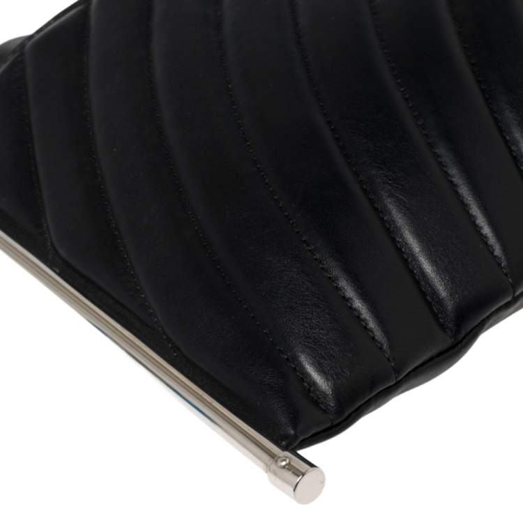 Pre Owned Chloe Black/Blue Quilted Leather Metal Roy Shoulder Bag