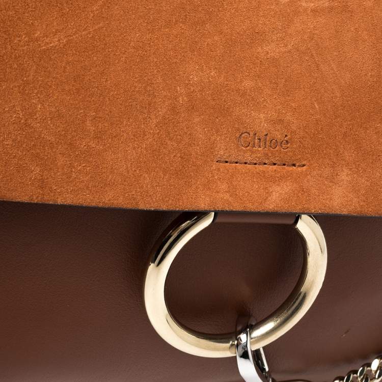 Pre Owned Chloe Cinnamon Brown Leather and Suede Medium Faye Shoulder Bag