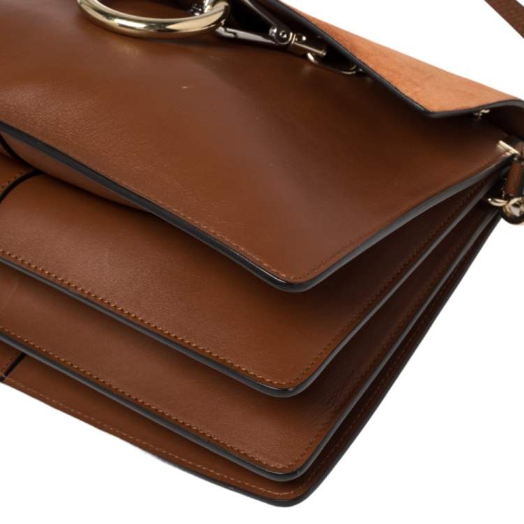 Pre Owned Chloe Cinnamon Brown Leather and Suede Medium Faye Shoulder Bag
