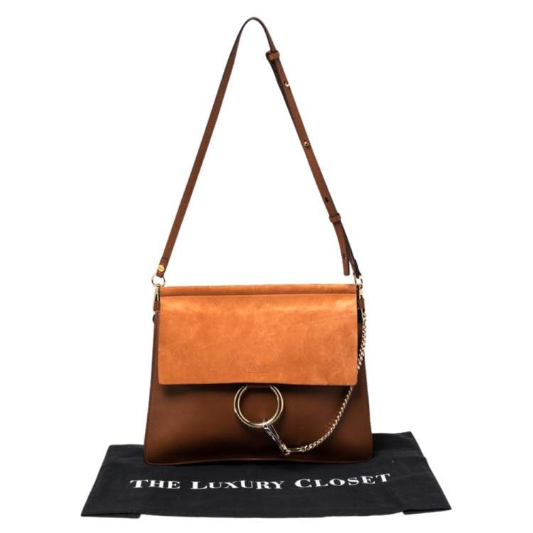 Pre Owned Chloe Cinnamon Brown Leather and Suede Medium Faye Shoulder Bag
