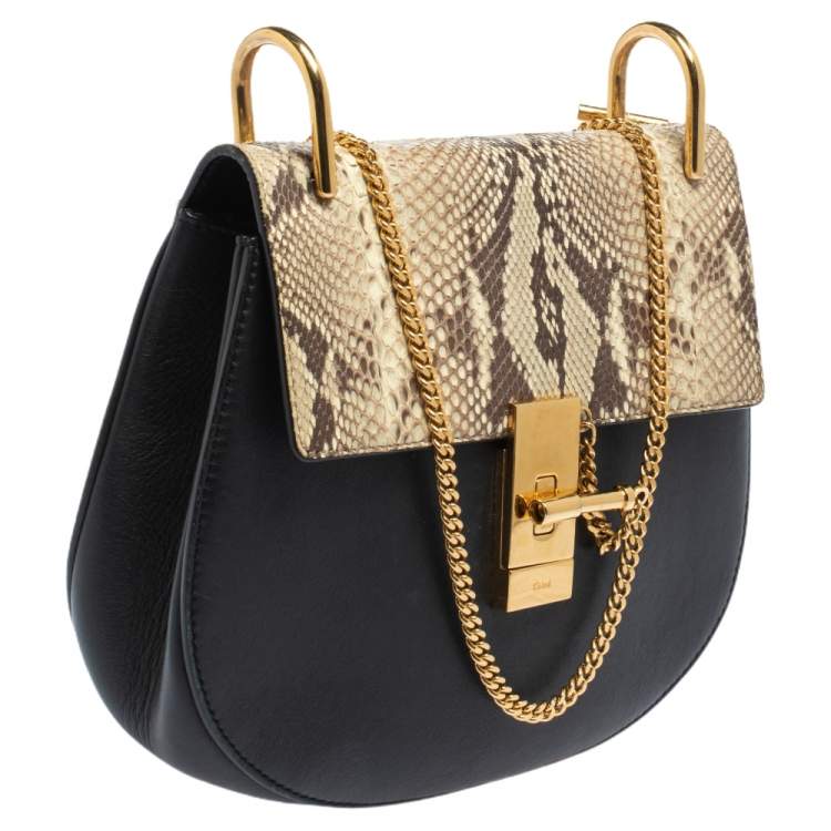 Pre Owned Chloe Black/Orange Leather and Suede Medium Drew Shoulder Bag