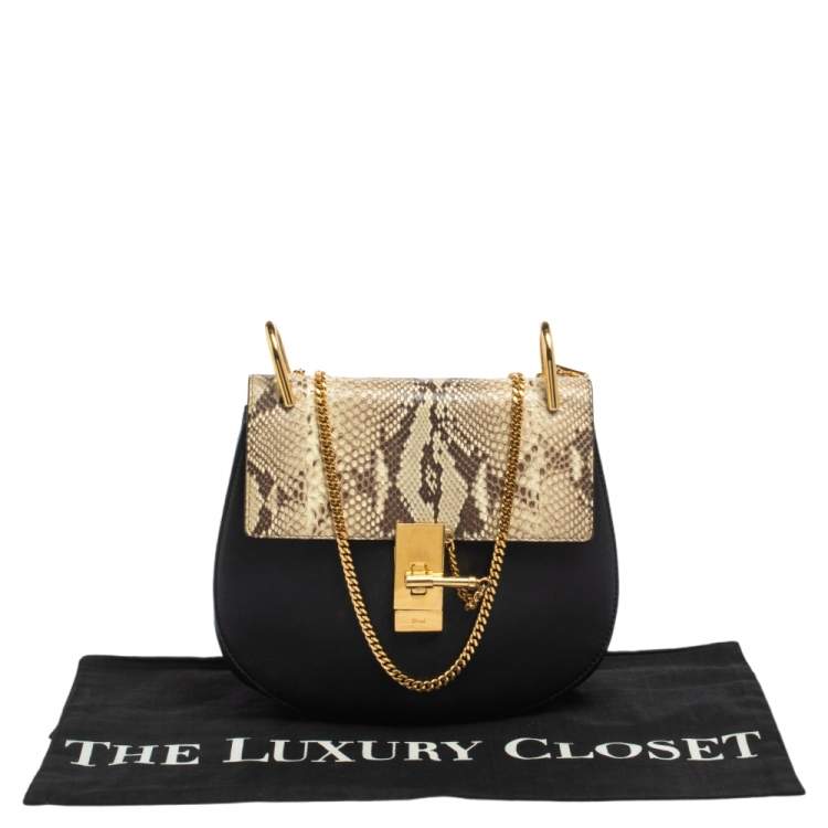 Pre Owned Chloe Black/Orange Leather and Suede Medium Drew Shoulder Bag