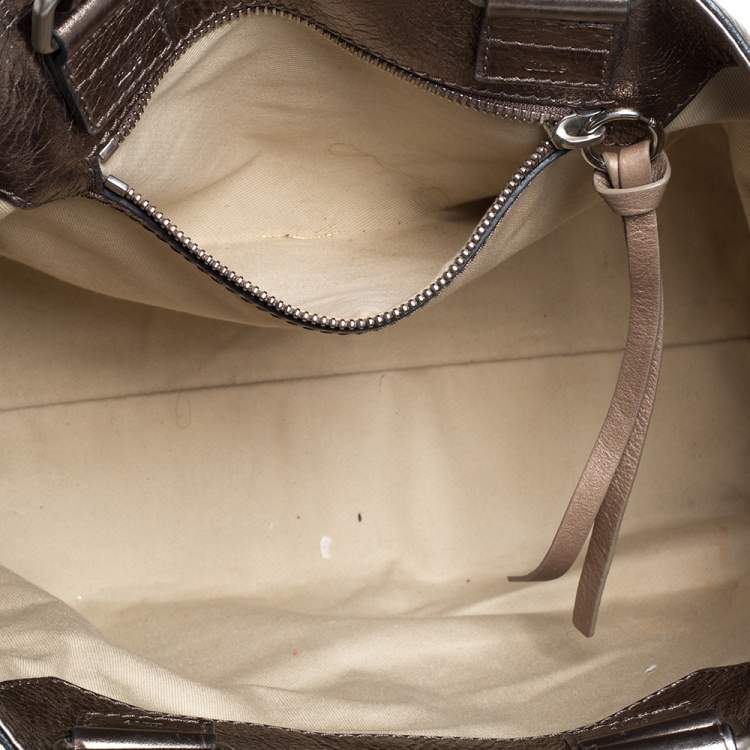 Pre Owned Chloe Metalic/Blue Canvas And Denim Logo Satchel 