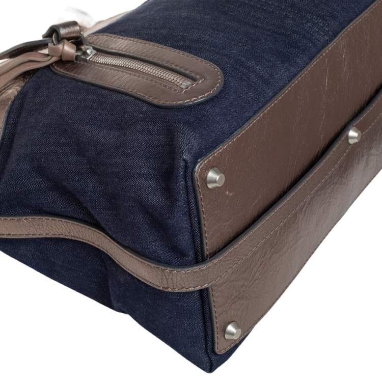 Pre Owned Chloe Metalic/Blue Canvas And Denim Logo Satchel 