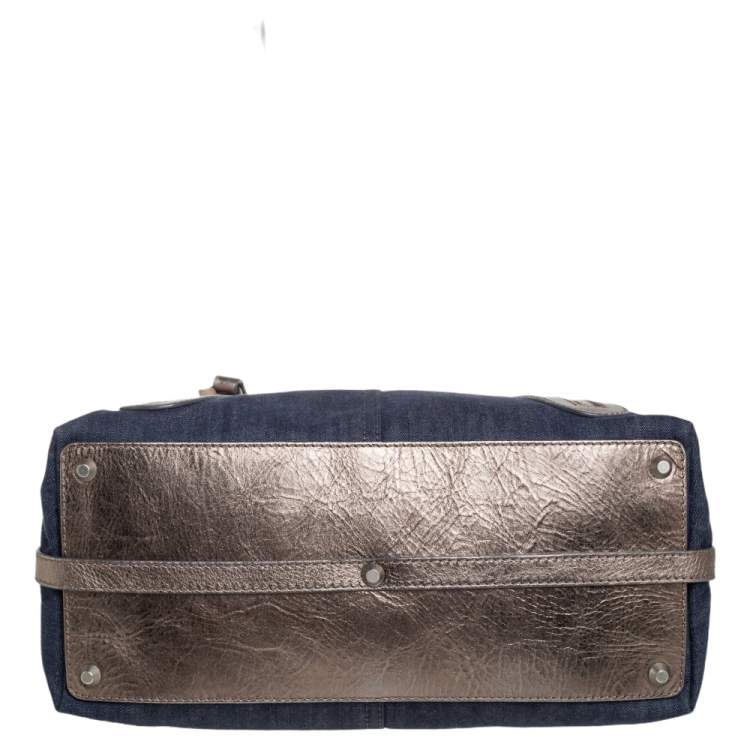 Pre Owned Chloe Metalic/Blue Canvas And Denim Logo Satchel 