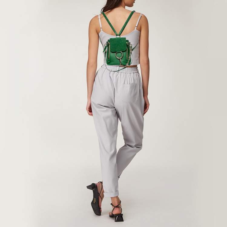 Pre Owned Chloe Green Leather and Suede Mini Faye Daye Backpack