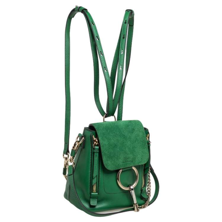 Pre Owned Chloe Green Leather and Suede Mini Faye Daye Backpack