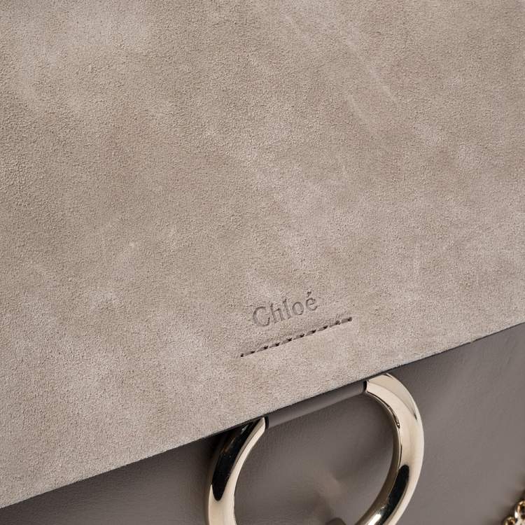 Pre Owned Chloe Grey Leather and Suede Medium Faye Shoulder Bag