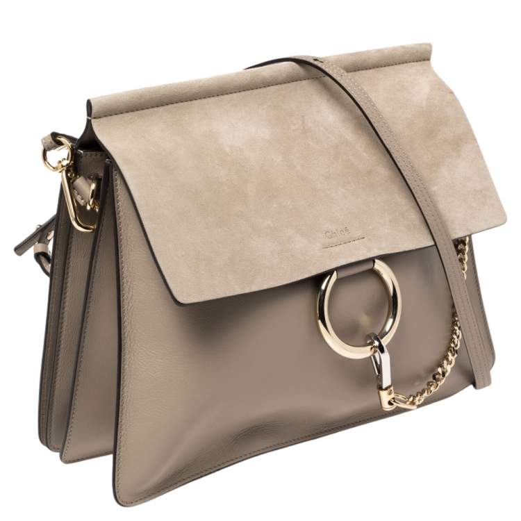 Pre Owned Chloe Grey Leather and Suede Medium Faye Shoulder Bag