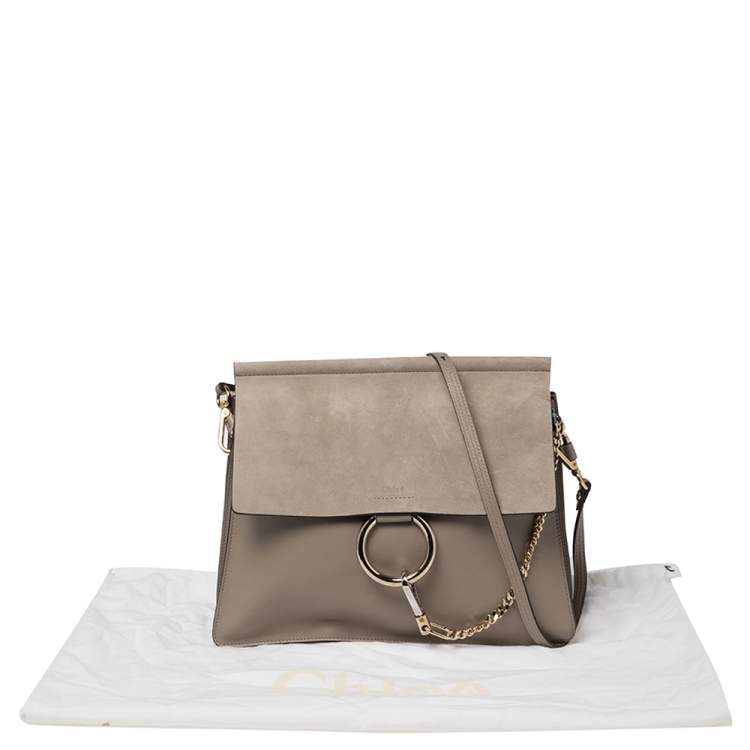 Pre Owned Chloe Grey Leather and Suede Medium Faye Shoulder Bag