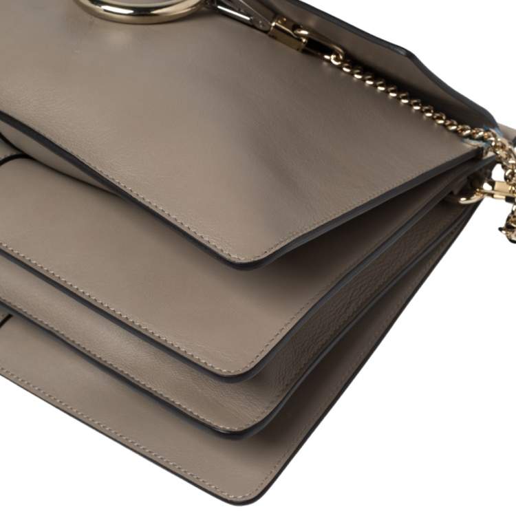 Pre Owned Chloe Grey Leather and Suede Medium Faye Shoulder Bag