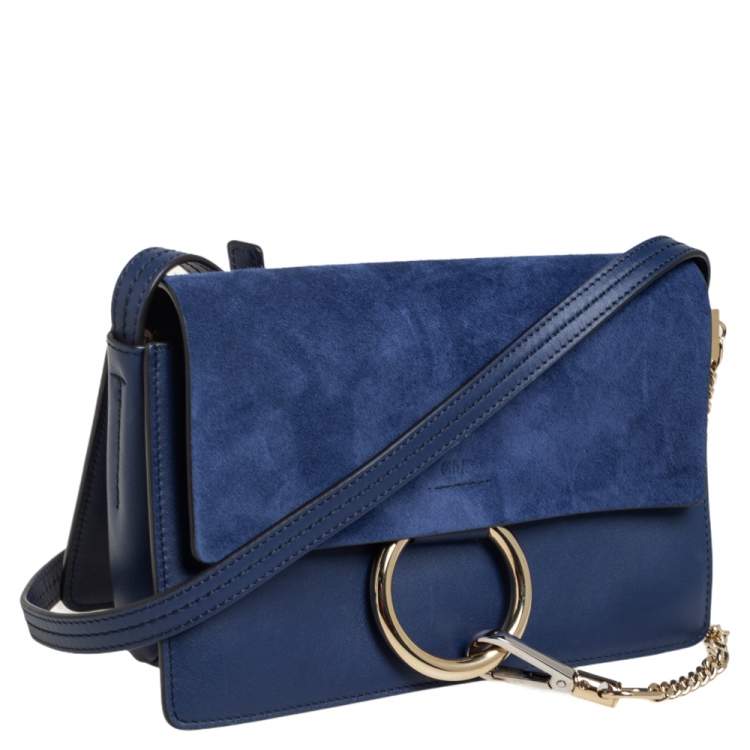 Pre Owned Chloe Blue Leather and Suede Small Faye Shoulder Bag