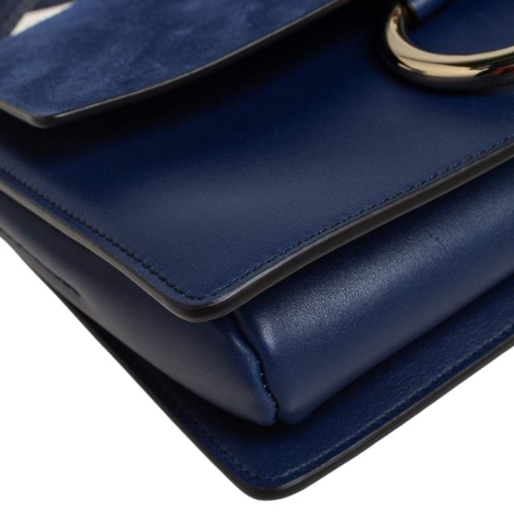 Pre Owned Chloe Blue Leather and Suede Small Faye Shoulder Bag