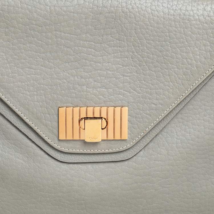 Pre Owned Chloe Grey Pebbled Leather Medium Sally Flap Shoulder Bag