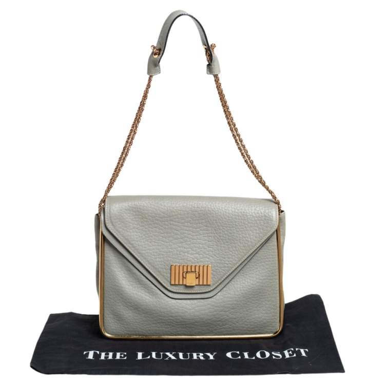 Pre Owned Chloe Grey Pebbled Leather Medium Sally Flap Shoulder Bag