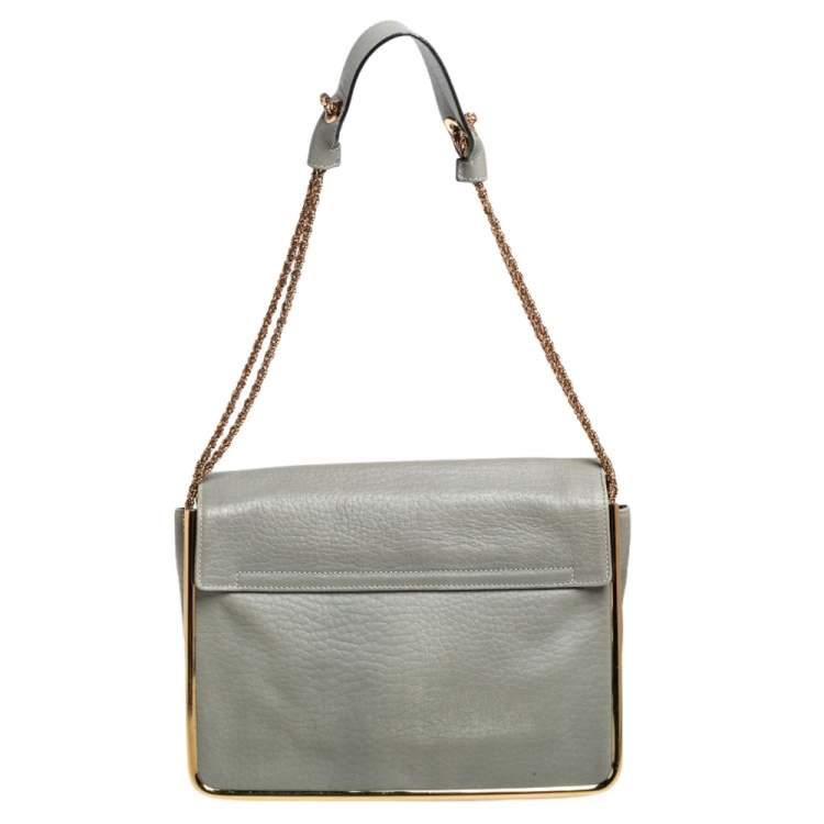 Pre Owned Chloe Grey Pebbled Leather Medium Sally Flap Shoulder Bag