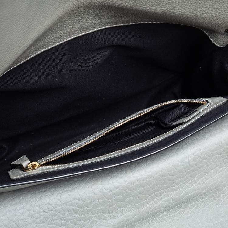 Pre Owned Chloe Grey Pebbled Leather Medium Sally Flap Shoulder Bag