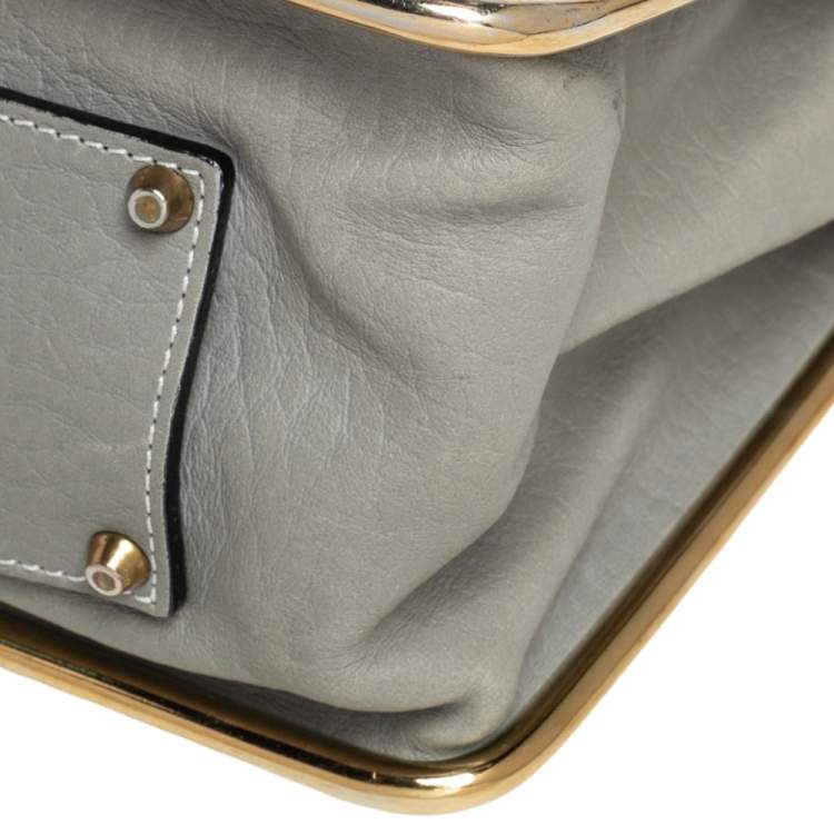 Pre Owned Chloe Grey Pebbled Leather Medium Sally Flap Shoulder Bag