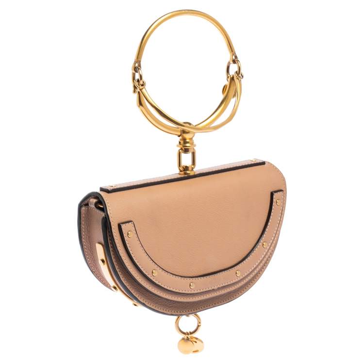 Pre Owned Chloe Beige Leather Small Nile Bracelet Minaudiere Crossbody Bag