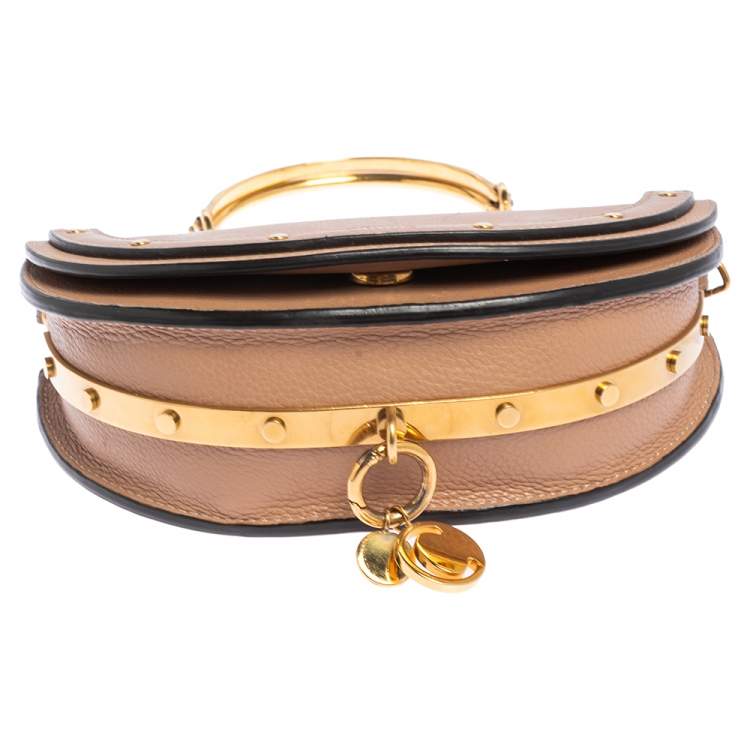 Pre Owned Chloe Beige Leather Small Nile Bracelet Minaudiere Crossbody Bag