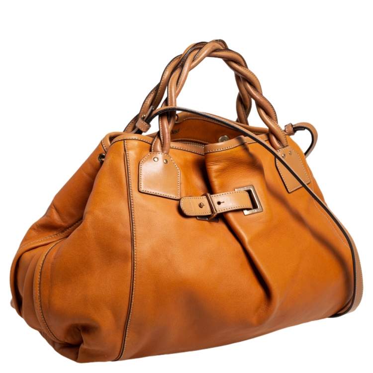 Pre Owned Chloe Tan Leather Braided Handle Convertible Tote 