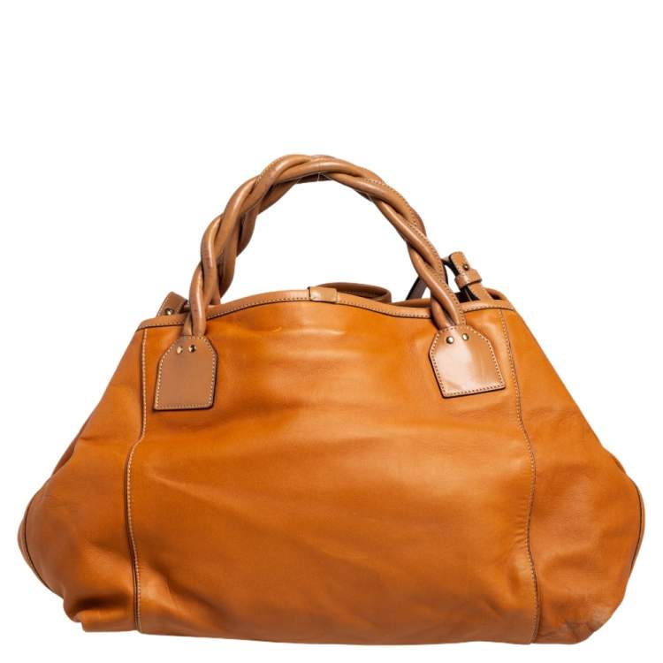 Pre Owned Chloe Tan Leather Braided Handle Convertible Tote 