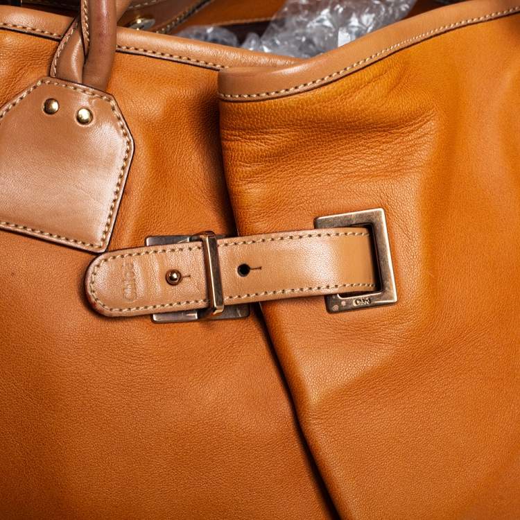 Pre Owned Chloe Tan Leather Braided Handle Convertible Tote 