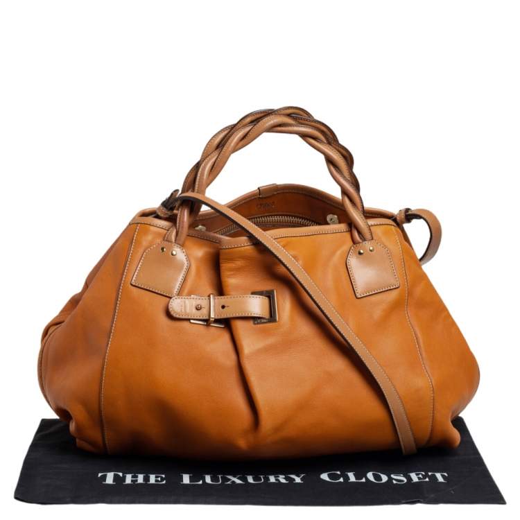 Pre Owned Chloe Tan Leather Braided Handle Convertible Tote 