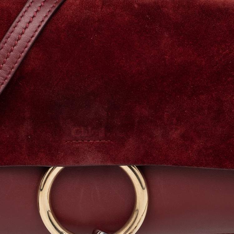 Pre Owned  Chloe Burgundy Leather And Suede Small Faye Shoulder Bag