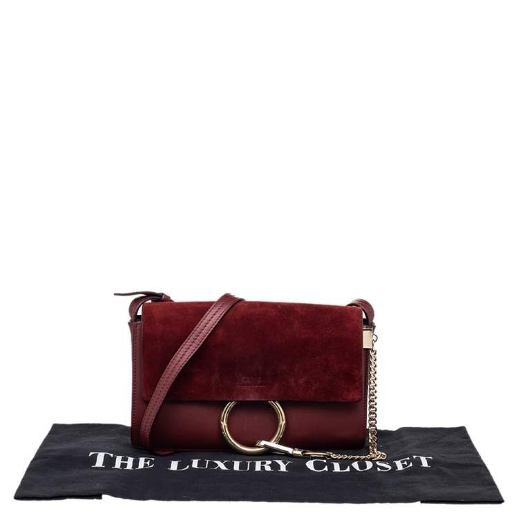 Pre Owned  Chloe Burgundy Leather And Suede Small Faye Shoulder Bag
