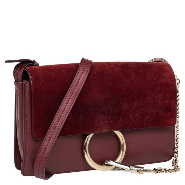 Pre Owned  Chloe Burgundy Leather And Suede Small Faye Shoulder Bag