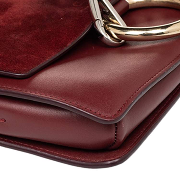 Pre Owned  Chloe Burgundy Leather And Suede Small Faye Shoulder Bag