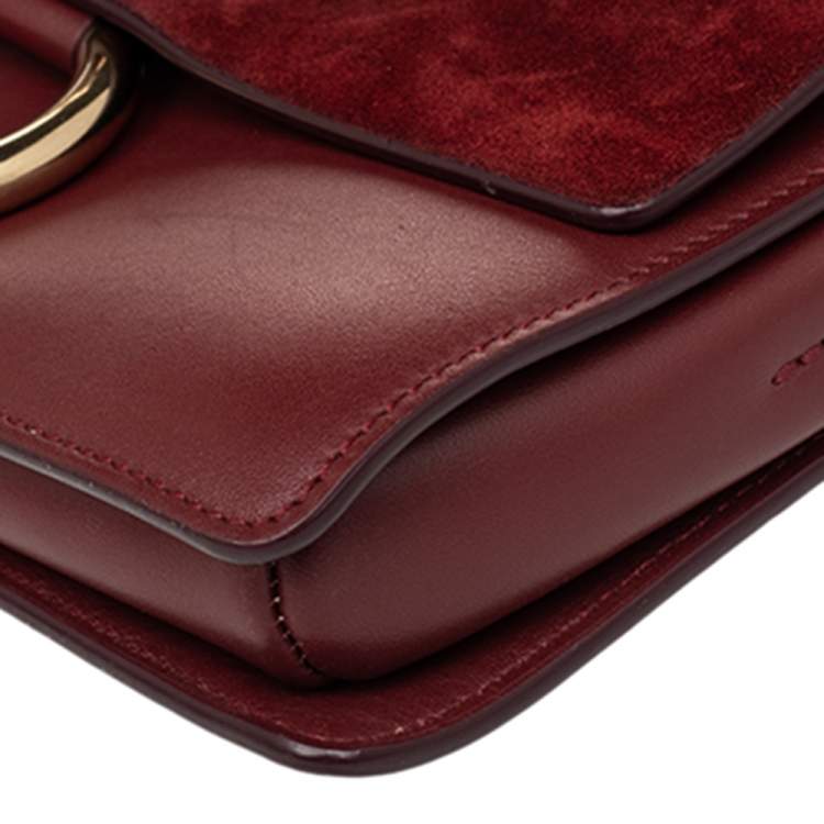 Pre Owned  Chloe Burgundy Leather And Suede Small Faye Shoulder Bag