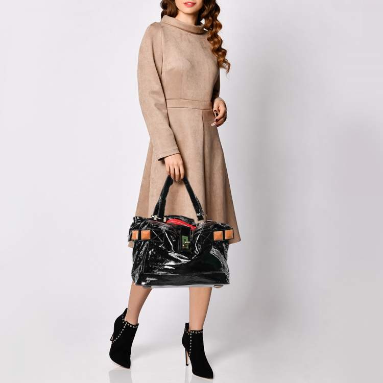 Pre Owned Chloe Black Patent Leather Audra Tote