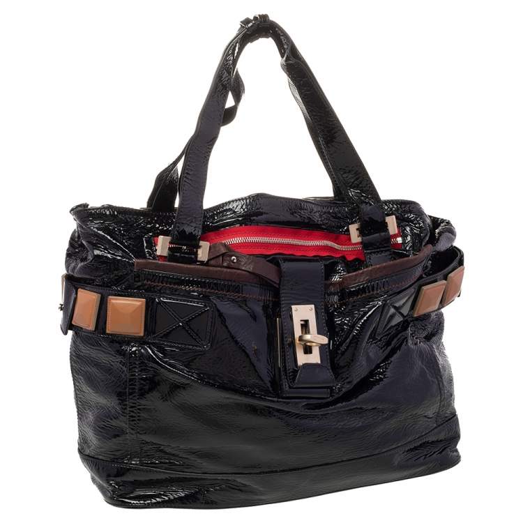 Pre Owned Chloe Black Patent Leather Audra Tote