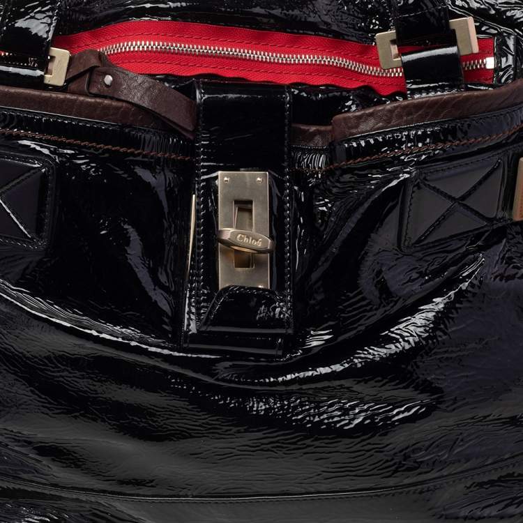 Pre Owned Chloe Black Patent Leather Audra Tote