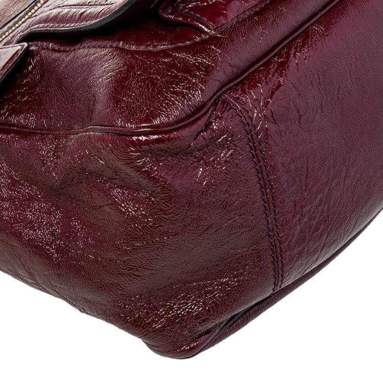 Pre Owned Chloe Burgundy Patent Leather Front Pocket Satchel