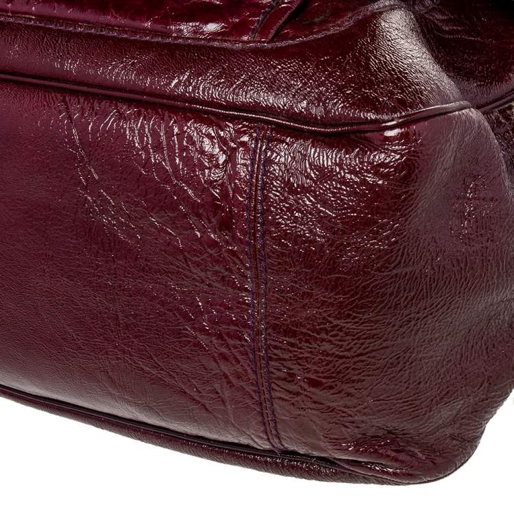Pre Owned Chloe Burgundy Patent Leather Front Pocket Satchel