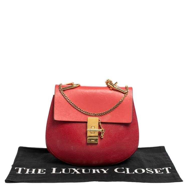 Pre Owned Chloe Two Tone Red Leather Medium Drew Shoulder Bag