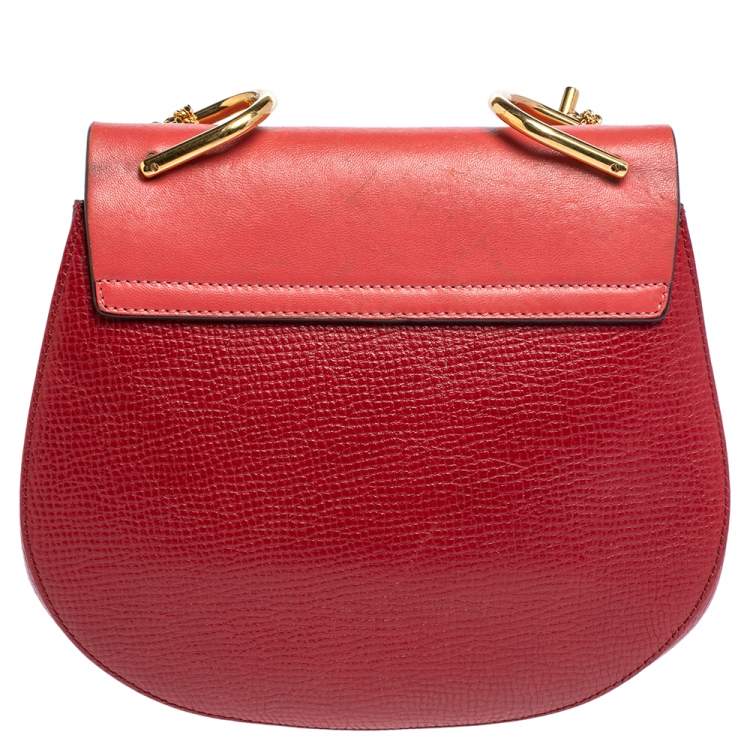 Pre Owned Chloe Two Tone Red Leather Medium Drew Shoulder Bag