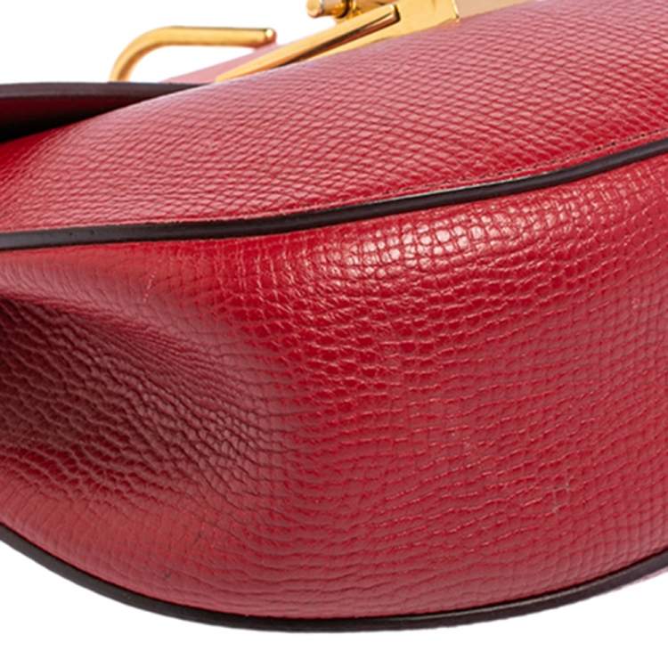 Pre Owned Chloe Two Tone Red Leather Medium Drew Shoulder Bag