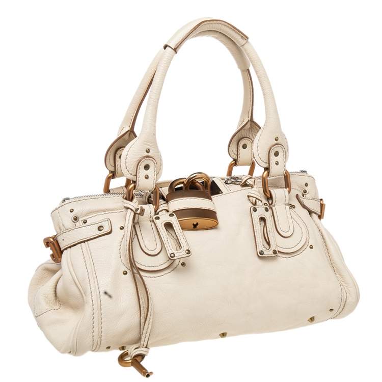 Pre Owned Chloe Cream Leather Medium Paddington Satchel