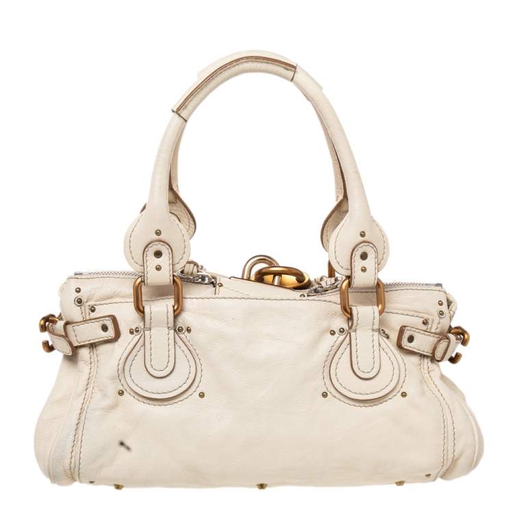 Pre Owned Chloe Cream Leather Medium Paddington Satchel