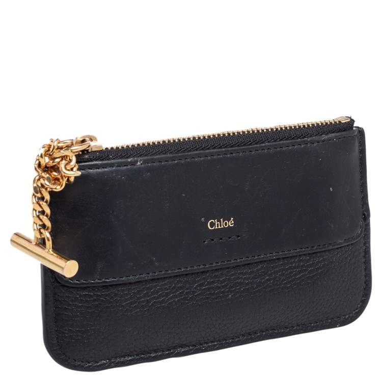 Pre Owned Chloe Black Leather Zip Card Holder