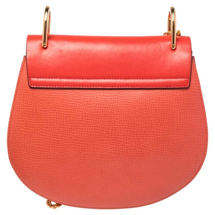 Pre Owned Chloe Coral Orange Leather Medium Drew Shoulder Bag