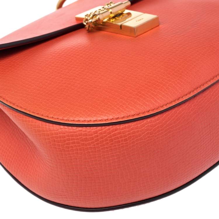 Pre Owned Chloe Coral Orange Leather Medium Drew Shoulder Bag