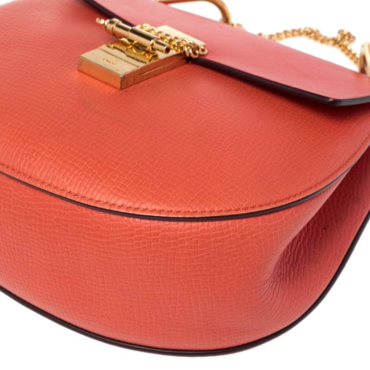 Pre Owned Chloe Coral Orange Leather Medium Drew Shoulder Bag